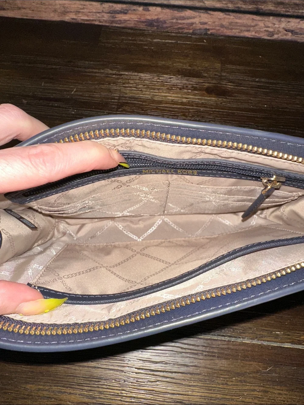 Michael Kors Navy Saffiano Zip-Around Clutch with Gold Logo